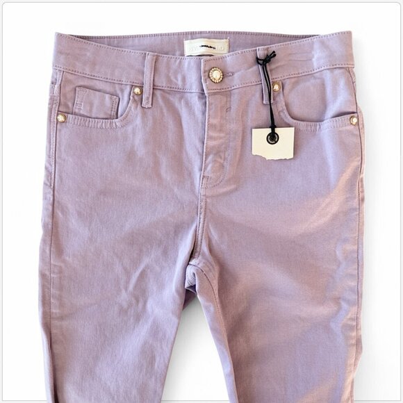 River Island Lavender Shimmer Stretch Denim Longline Shorts New NWT US 4 - Picture 2 of 5